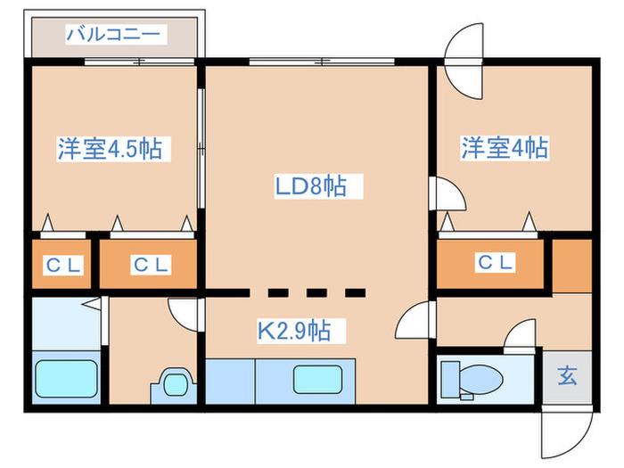 ブランシャール平岸3・8(2LDK/4階)の間取り写真