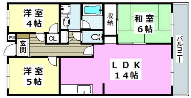 シェリール南茨木(3LDK/3階)の間取り写真
