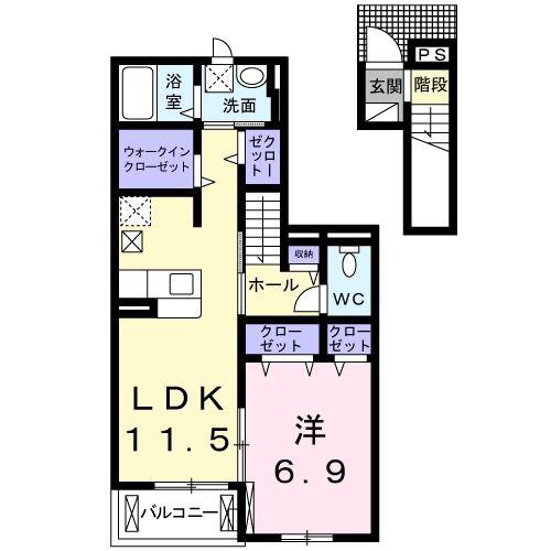 エステート乙川(1LDK/2階)の間取り写真