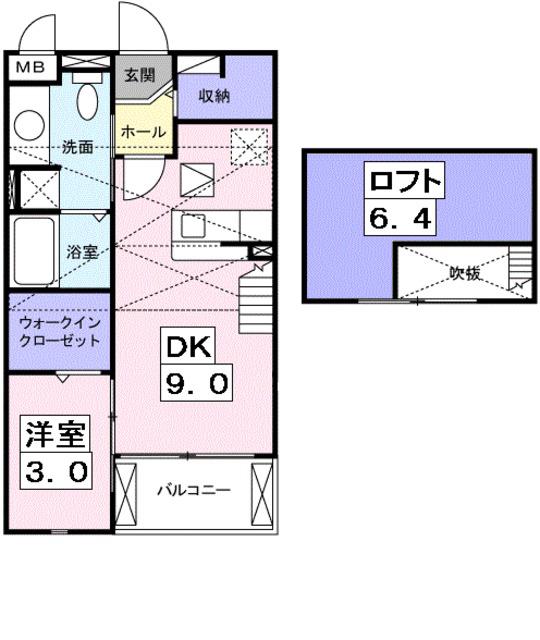 ブライトホルン(1DK/2階)の間取り写真