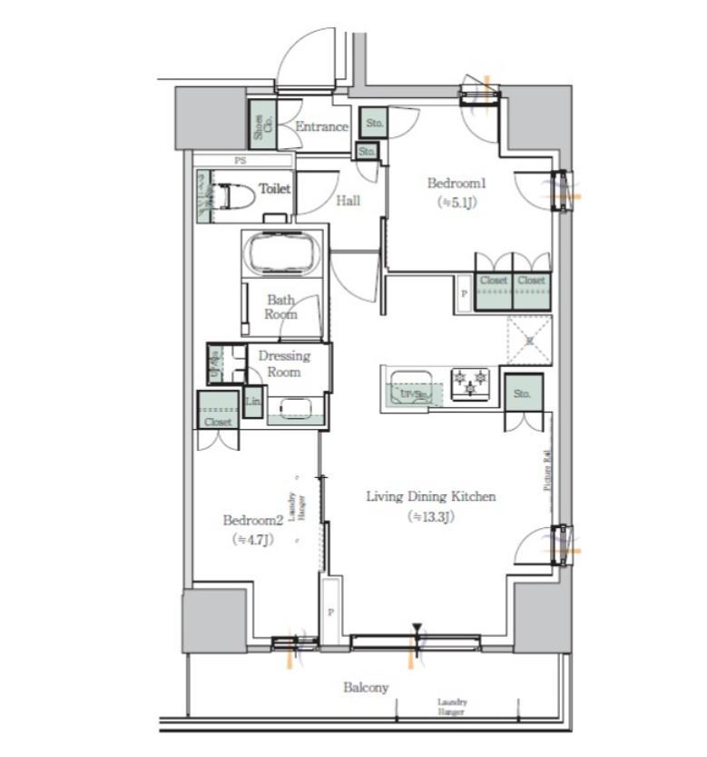 ONE ROOF RESIDENCE NISHI NIPPORI(2LDK/5階)の間取り写真