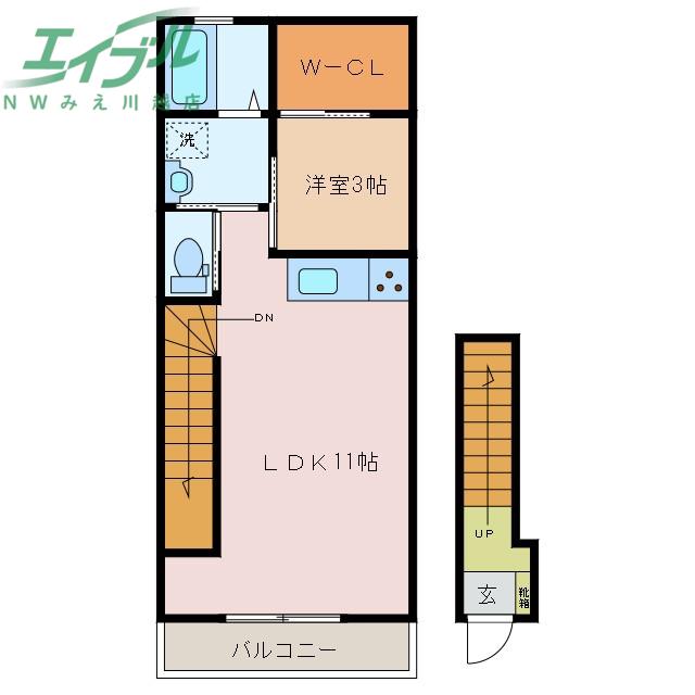 ブランシュ富田(1LDK/2階)の間取り写真
