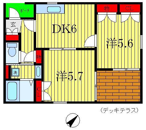 クレセントコート(2DK/1階)の間取り写真
