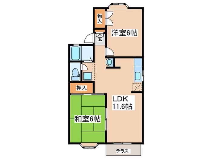 メンバーズタウン厚木F(2LDK/1階)の間取り写真