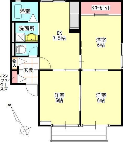 ハイツ花菱 II B(3DK/1階)の間取り写真