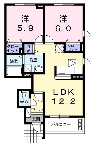 エスポアール・アンジュ(2LDK/1階)の間取り写真