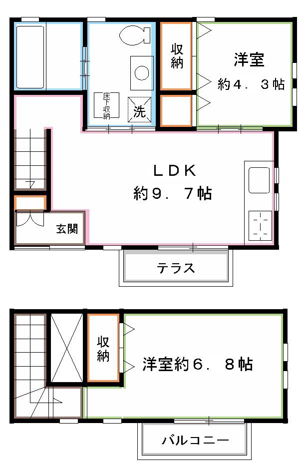 サンラッシオンII(2LDK/1階)の間取り写真