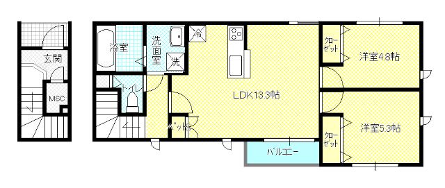 グラン・リビエールII(2LDK/2階)の間取り写真