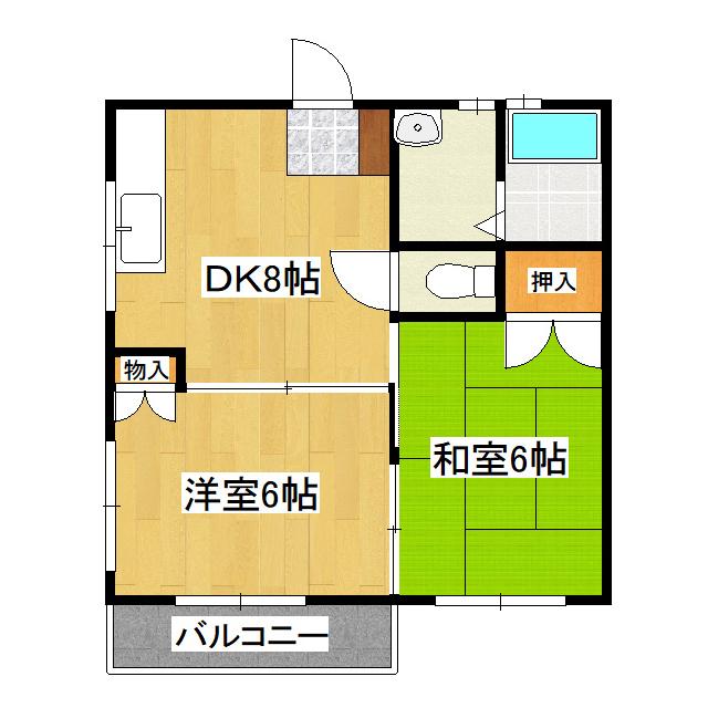 メゾン伊奈東B(2DK/1階)の間取り写真