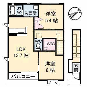 ロイヤルオークス A棟(2LDK/2階)の間取り写真