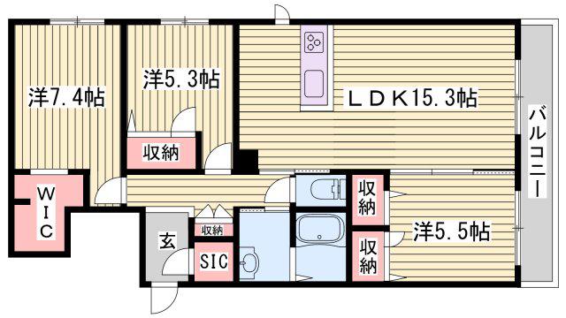 オカバ姫路網干シャーメゾン(3LDK/3階)の間取り写真