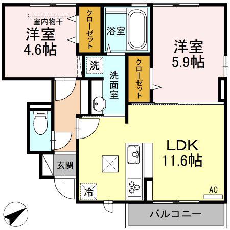 ルミエール A棟(2LDK/1階)の間取り写真