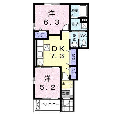 グランツレジデンスB(2DK/1階)の間取り写真