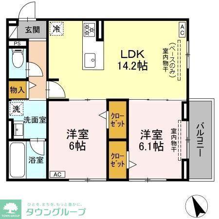 セレスティア唐山町(2LDK/2階)の間取り写真
