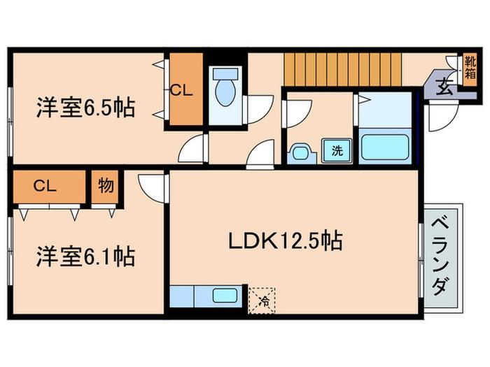 ラディエI(2LDK/2階)の間取り写真