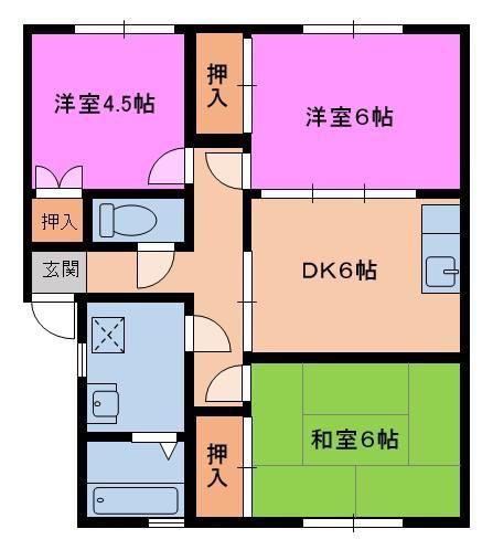 エメリー横代II A棟(3DK/2階)の間取り写真