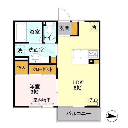 エスポワールS(1LDK/2階)の間取り写真