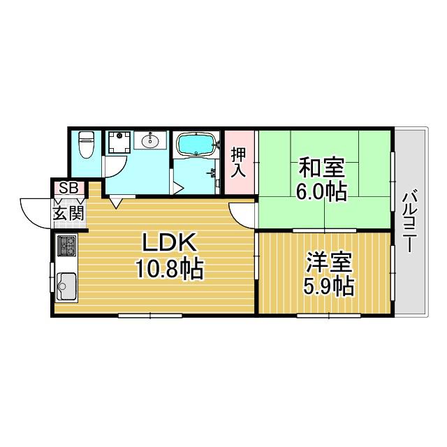 バンベールコート(2LDK/3階)の間取り写真