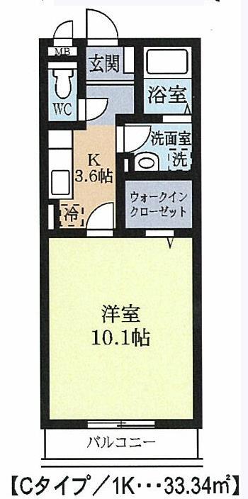 つくばエクスプレス 研究学園駅 徒歩10分 3階建 築17年(1K/2階)の間取り写真