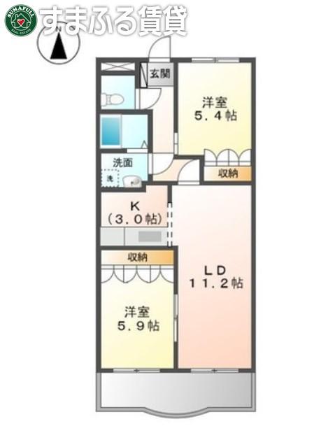 グランドパレス(2LDK/3階)の間取り写真