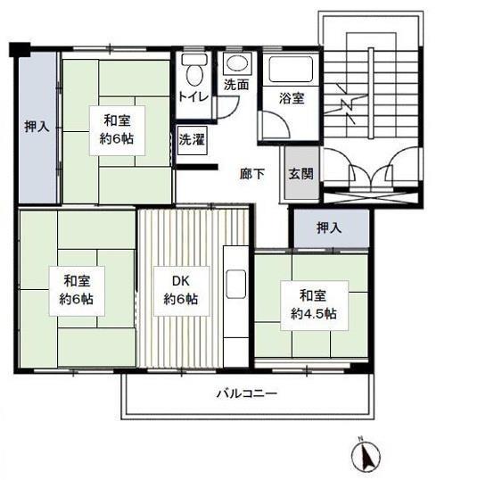 みさと団地 8街区25号棟(3DK/2階)の間取り写真