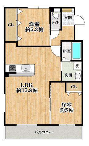EXハイツ東新町VI(2LDK/3階)の間取り写真