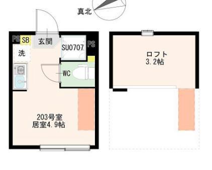 ブルーレースアゲート(ワンルーム/2階)の間取り写真