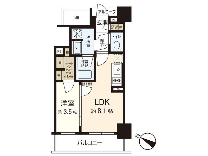 パークホームズ仙台中央(1LDK/9階)の間取り写真