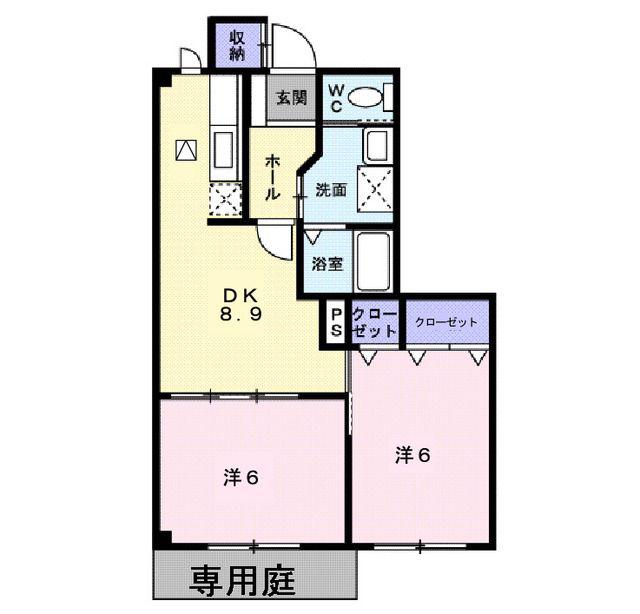 カメリアコートD(2DK/1階)の間取り写真
