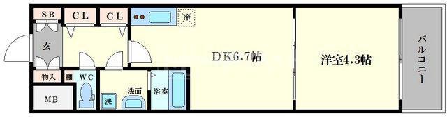 LC難波南(1DK/10階)の間取り写真