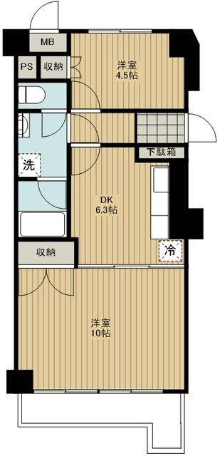 秀和川越南大塚レジデンス(2DK/6階)の間取り写真