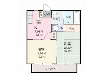 パークヒルズK(2K/2階)の間取り写真