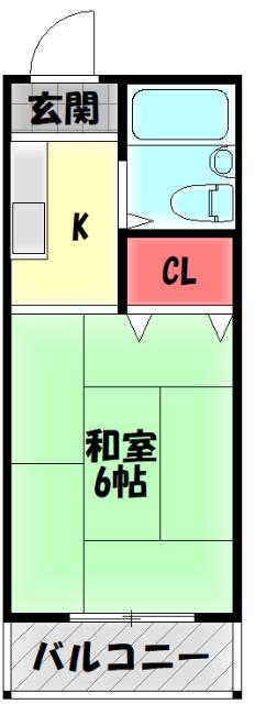 サンシティ八雲(1K/2階)の間取り写真