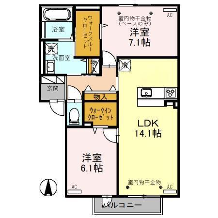 アンソレイユ押野(2LDK/2階)の間取り写真