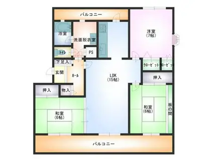 テレパレス八戸売市(3LDK/3階)の間取り写真