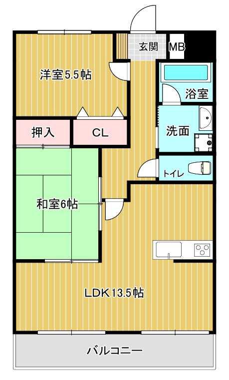 オークヒルズ山口(2LDK/2階)の間取り写真
