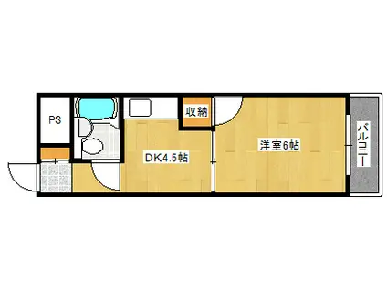 免出ビル(1DK/1階)の間取り写真