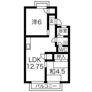 MUヒルズB(2LDK/1階)の間取り写真