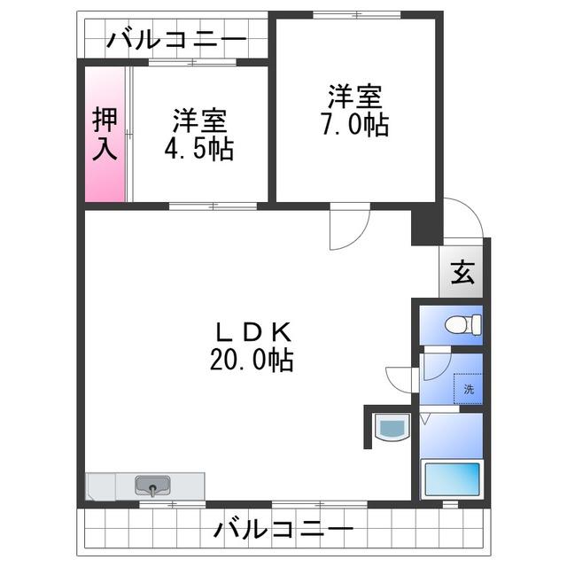 ハイツグランデ(2LDK/3階)の間取り写真