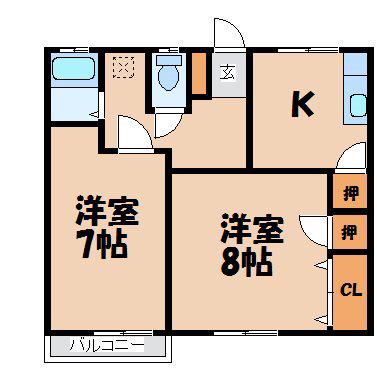 ニュー穂高荘(2DK/2階)の間取り写真