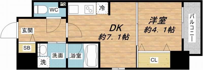 ドゥーエ立売堀(1DK/6階)の間取り写真