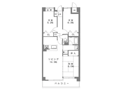 ダイアパレスグラン末広通(3LDK/14階)の間取り写真