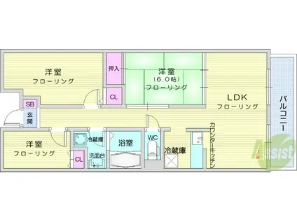 ダイアパレスアコスト岩沼Ⅱ(3LDK/4階)の間取り写真