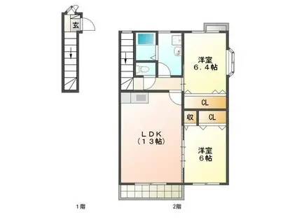 ベルバランセK 弐番館(2LDK/2階)の間取り写真