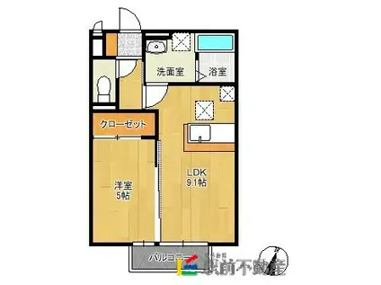 T・フレア(1LDK/2階)の間取り写真