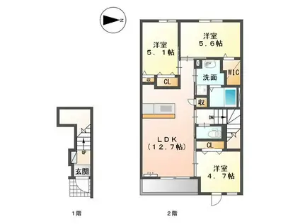 ニュー ウエスト(3LDK/2階)の間取り写真