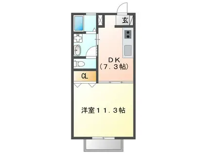 BERGおぐり(1DK/1階)の間取り写真