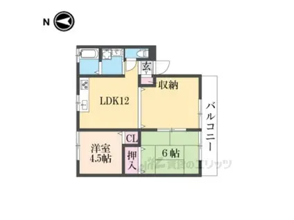 セゾン大軽(2LDK/1階)の間取り写真