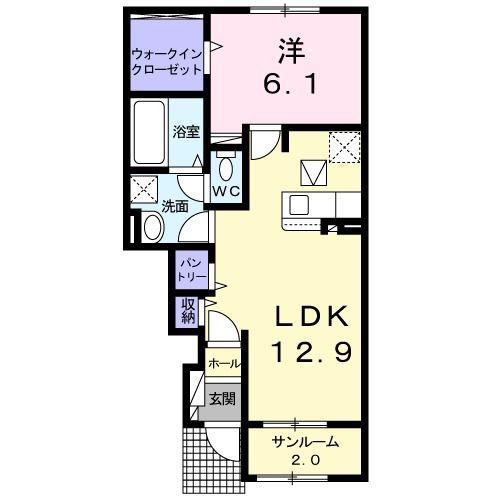 フロイデ C(1LDK/1階)の間取り写真