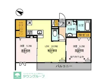 ロイジェントパークスレイクタウンII A(2LDK/2階)の間取り写真